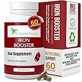 Nature's Nectar Blood Builder Iron Supplement for Men & Women – Slow Release Non-Constipating Iron Capsules with Vitamin B-12, Folic Acid & Vitamin C – Supports Red Blood Cell Production 60 Capsules