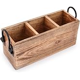 Samhita Mango Wood Cutlery Holder Caddy Organizer Wooden Utensil Storage Organizer Countertop for Silverware Fork Spoon Spatula 3 compartments (11" x 4" x 4.5")