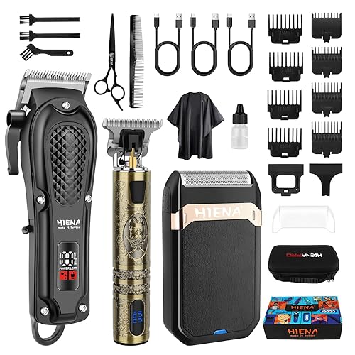 HIENA PRO Professional Hair Clippers Men Cordless Beard Trimmer Rechargeable Foil Shaver for Men Hair Cutting Kit for Barber Set with LED Display