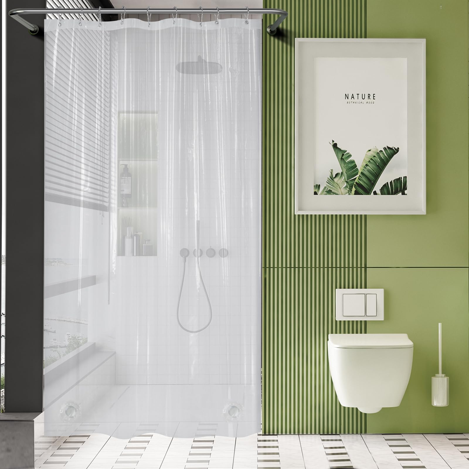 AmazerBath Stall Shower Curtain Liner 54x78, Plastic Shower Liner Clear, Small Shower Stall Curtain Liner Thick PEVA, Heavy Duty 8G, Stand Up Shower Curtain with 2 Weighted Stones and 9 Grommets