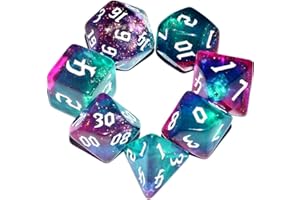 QIAN SIMAI Galaxy Dice Set| Dark Green Mix Purple Crystal DND Dice Set for Board Game