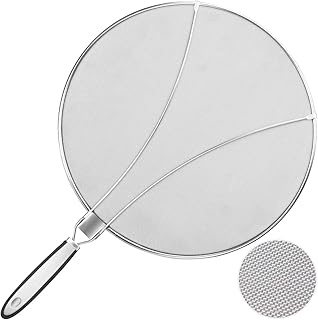 Spritzschutz,Edelstahl Spritzschutz für Pfannen,mit Silikon-Klappgriffzum Verhindern von Spritzen Praktische Küchen Bratpfanne Öl Proofing Deckel,Der Auf jeden Topf Oder Jede Pfanne,33 cm Durchmesser