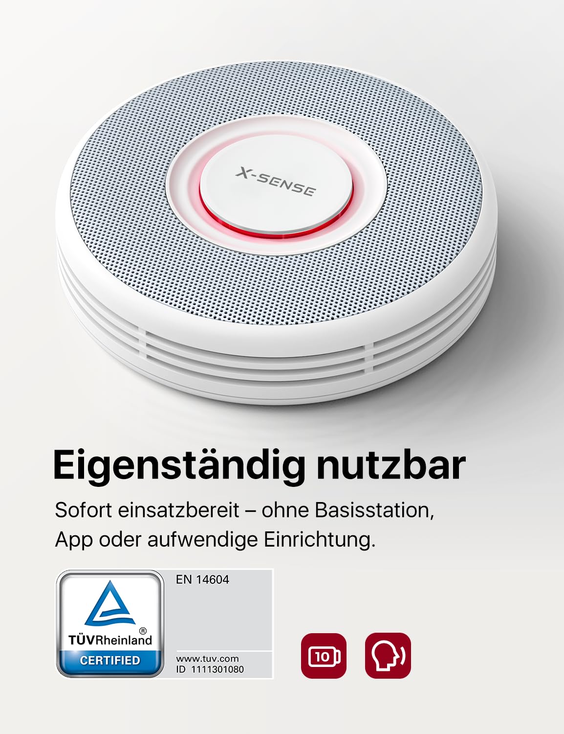 X-Sense Standalone Rauchmelder ohne App, ohne Basisstation, Nicht kompatibel mit SBS50, Deutscher Sprachalarm mit 17 Standortnamen, große Testtaste, kein Blinklicht im Standby, XS0B-SN, 3 Stück 2