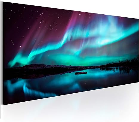 Decomonkey Impression Sur Toile Aurore Boreale 150x50 Cm 1 Pieces Tableau Mural Image Sur Toile Photo Images Motif Moderne Decoration Tendu Sur Chassis Paysage Island Amazon Fr Cuisine Maison