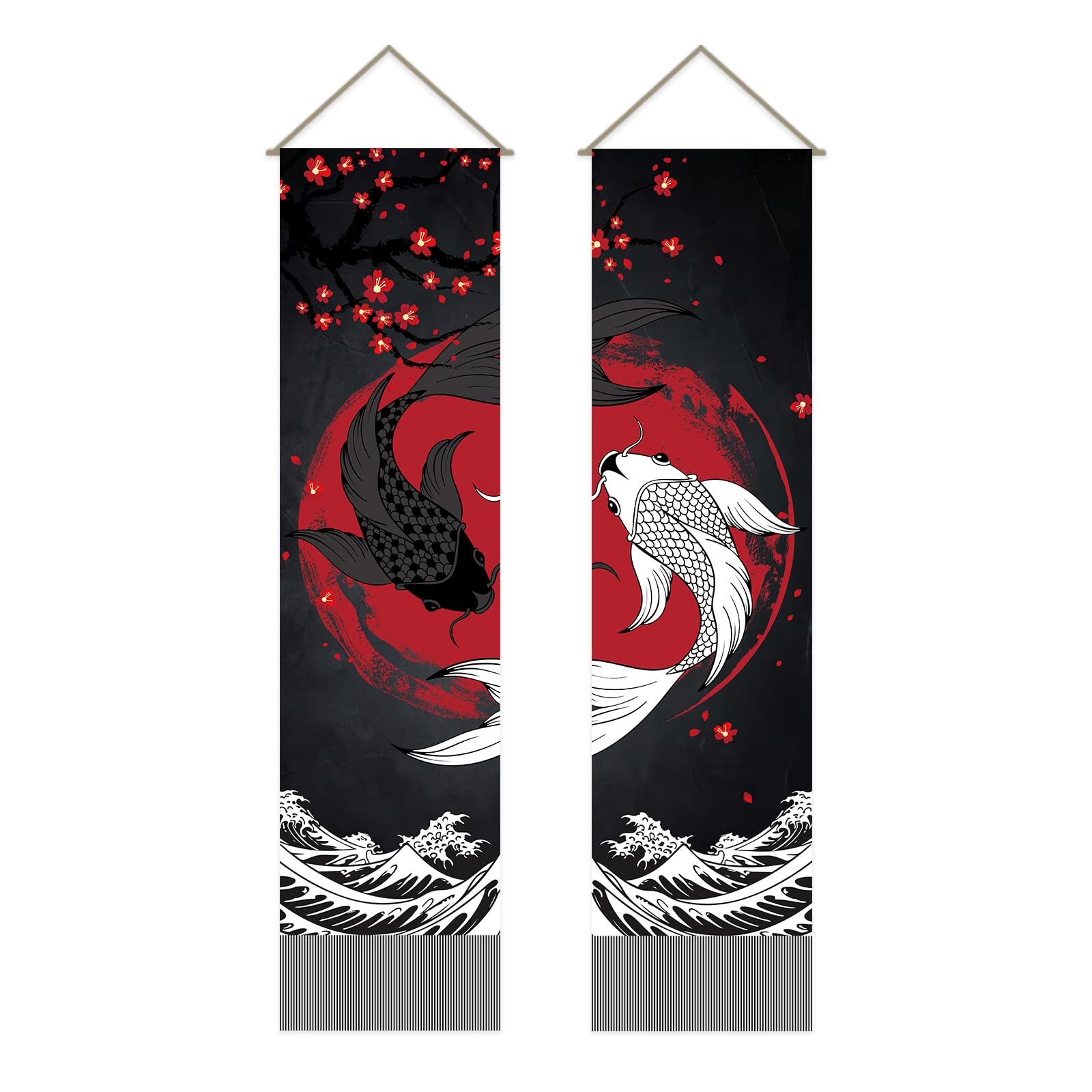 AHANDMAKER Pack of 2 Retro Yin Yang Carps Tapestries Carps Vertical Bohemian Tapestry Yin Yang Carps Tassel Tapestry Wall Hanging for Bedroom Living Room Home, 13 x 51 Inch