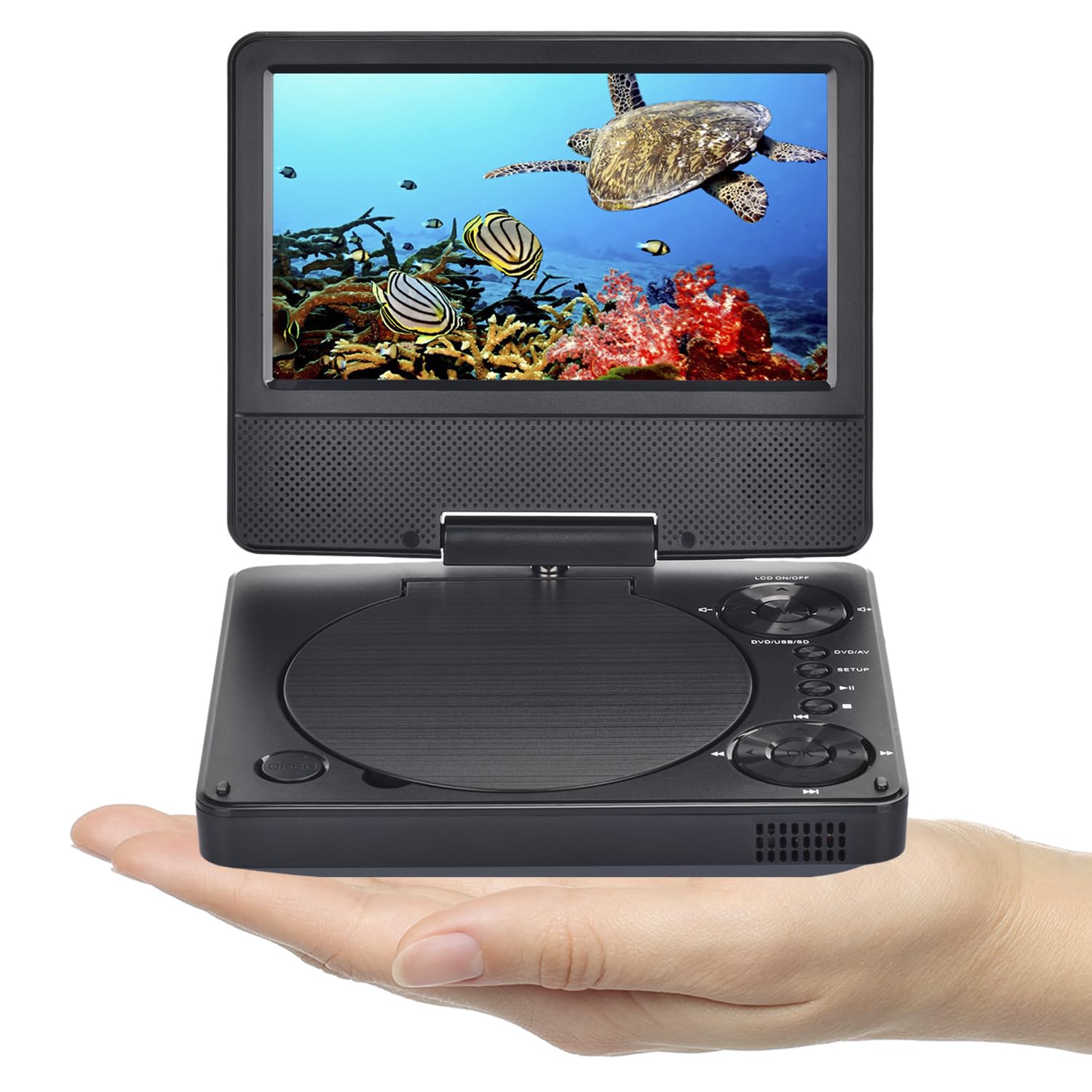YOOHOO 9.5"Mini Portable DVD Player for Car and Kids with 7.5"HD Swivel Screen Supports All-Region, multi region,car dvd players for kids,Earphone/SD Card/USB/AV-in/AV-out