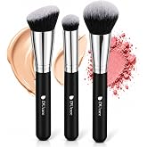 DUcare 3 Pcs Foundation Contour Blush Conceal Brush Set, Angled Synthetic Kabuki Brush for Blending Setting Buffing with Liquid, Cream and Powder Cosmetic(Black)
