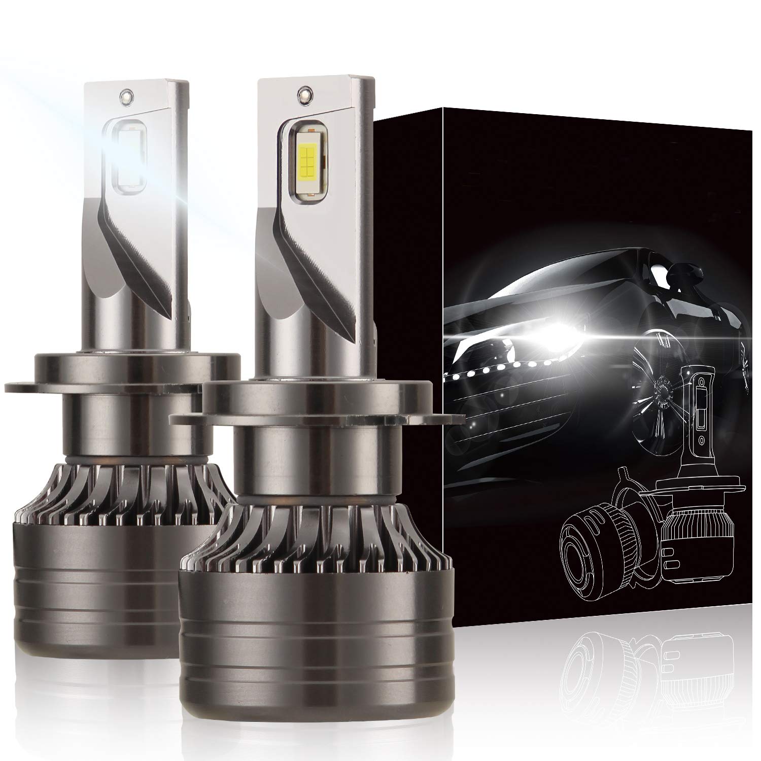 GSRECY H7 LED Headlight Bulbs, 60W 12000 Lumens Super Bright LED Headlights Conversion Kit 6000K
