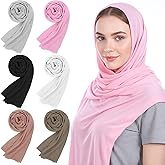 Lemecima 6 Pack Hijab Scarves for Women - Premium Polyester Long Head Jersey Hijab Scarf Wraps in 6 Solid Colors, Soft Muslim Scarf Shawl for All Season, 31.5 x 70.9 inches