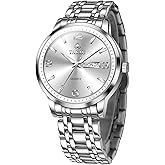 Taxau Stainless Steel Mens Watches with Day Date Quartz Analog Large Face Classic Watch Arabic Numerals Dress Luminous Rlojes para Hombres