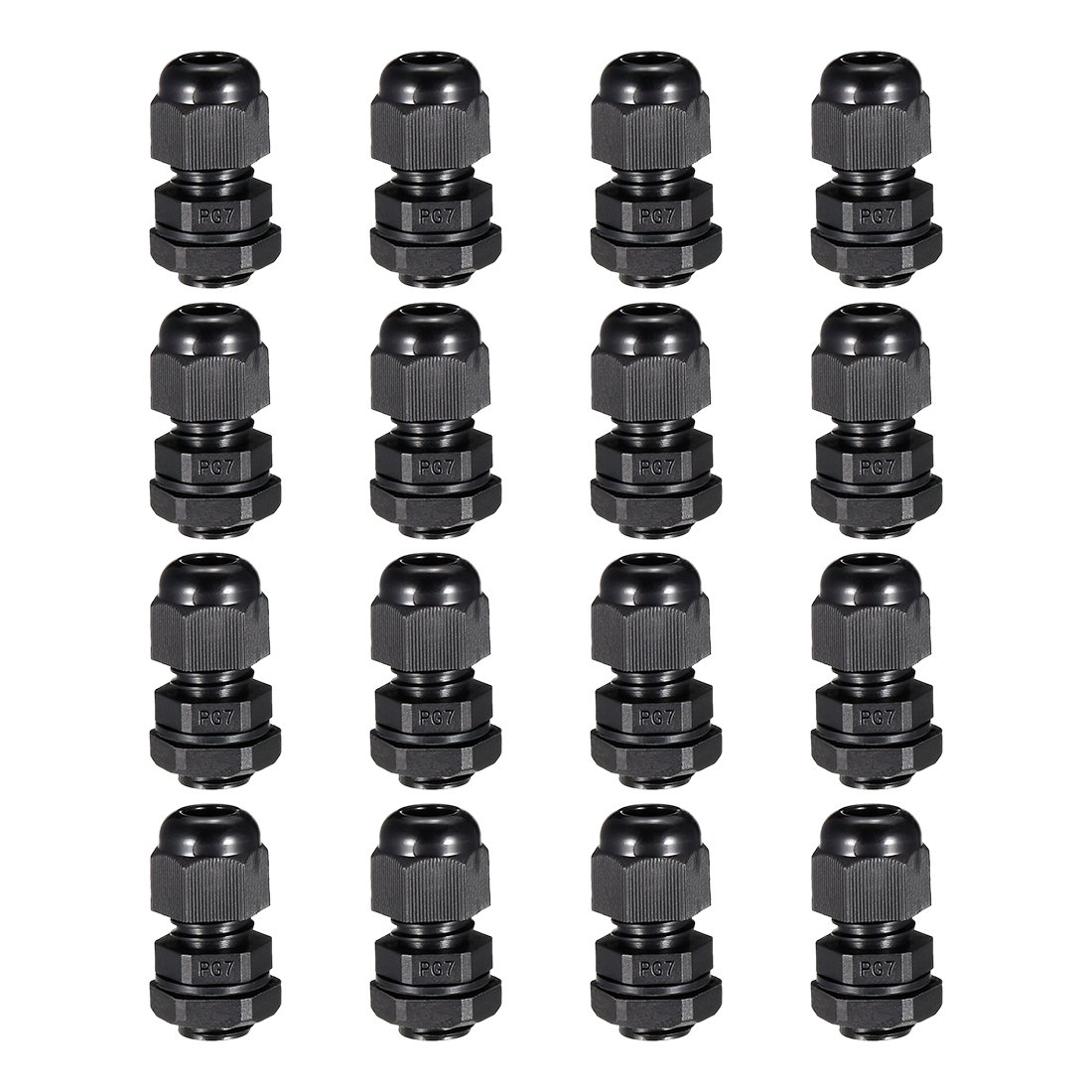 sourcing map 16Pcs PG7 Cable Gland Waterproof Plastic Joint Adjustable Locknut Black for 3mm-6.5mm Dia Cable Wire