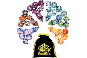 ODINROLL Polyhedral Dice Set, 42 Pieces - 6 Sets of RPG Dice with 1 Bag for Dungeons and Dragons D&D RPG MTG Board Games, Includes D20, D12, D8, D6, D4, D10 (0-9) and D10 (00-90)