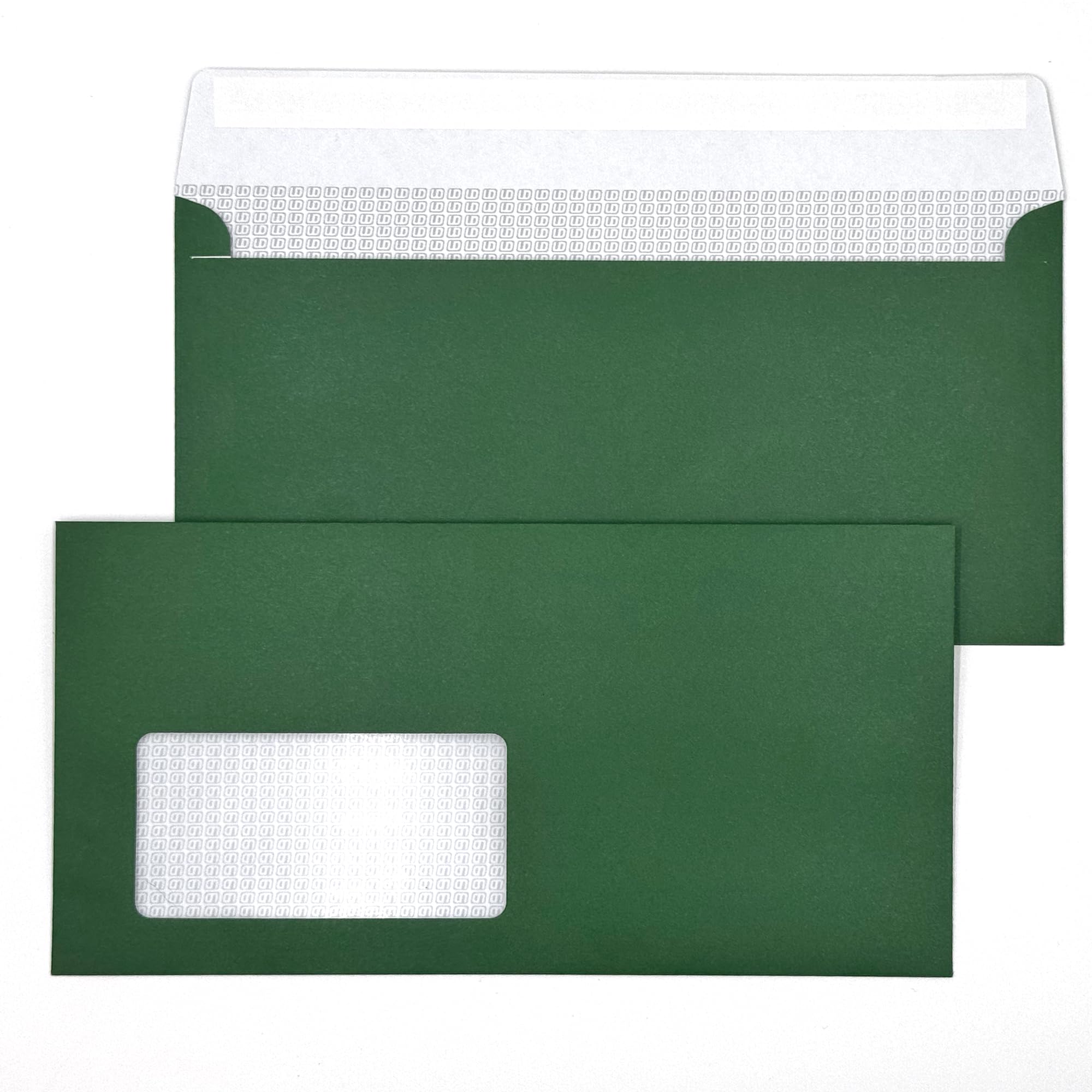 100 Envelopes with Window, Green, Grass Green, 220 x 110 mm, Peel and Seal