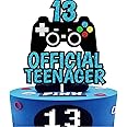 13th Official Teenager Cake Topper Decorations - Birthday Theme Picks Cheers To 13 Years Old Game Party Decoration Handmade Black Gold Red Blue Glitter- LIANGSS