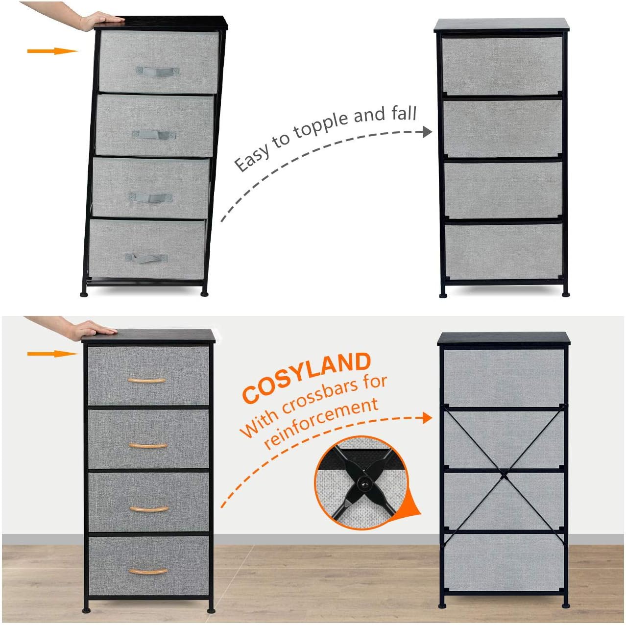 COSYLAND 4 Drawer Dresser Storage Tower, Fabric Organizer Unit Stable for Bedroom, Closet, Entryway, Hallway, Nursery Room: Home & Kitchen