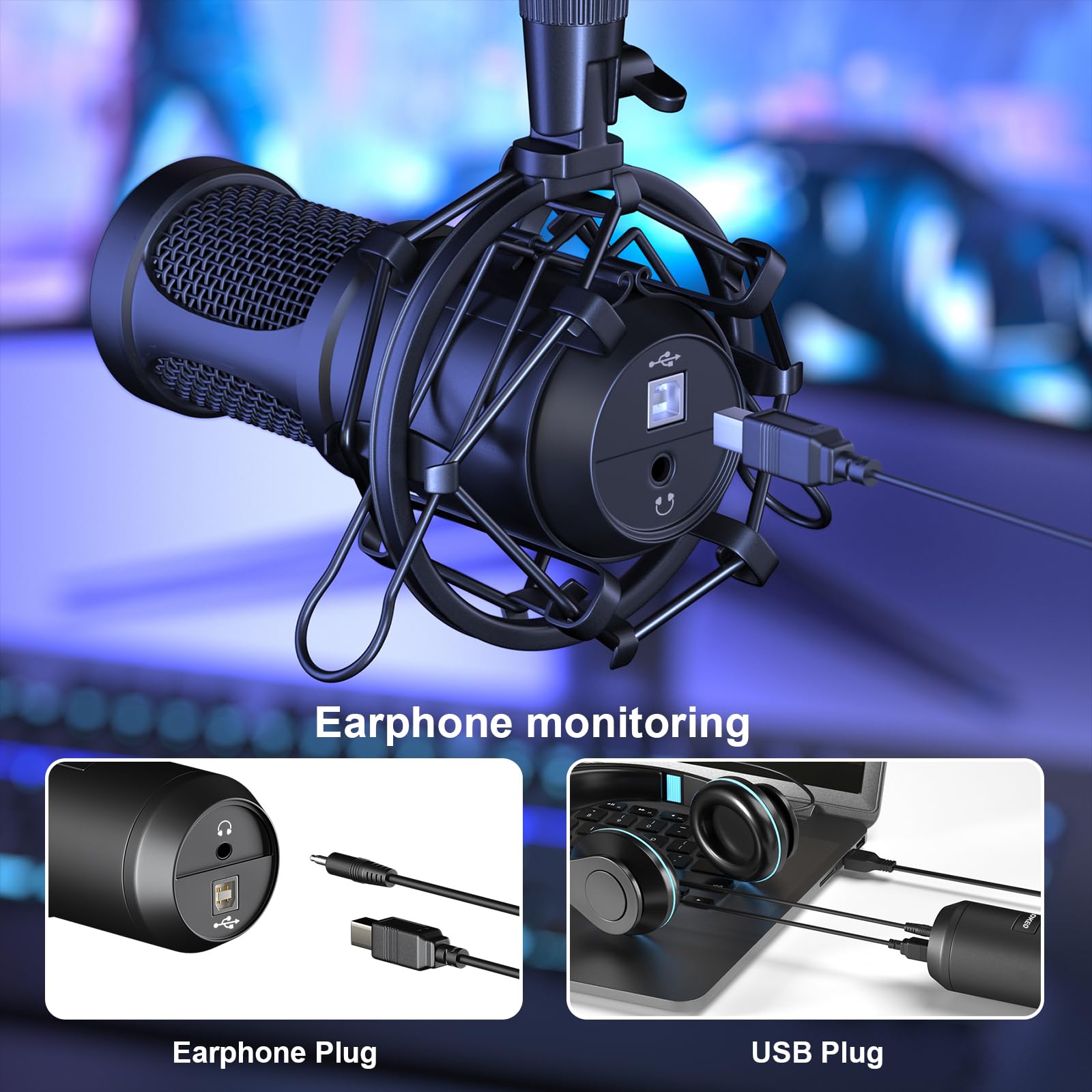 Aokeo USB Condenser Microphone, 192kHZ/24bit Professional PC Streaming Podcast Cardioid Microphone Kit with Boom Arm, Shock Mount, Pop Filter, for Recording, Gaming, YouTube,Meeting, Discord
