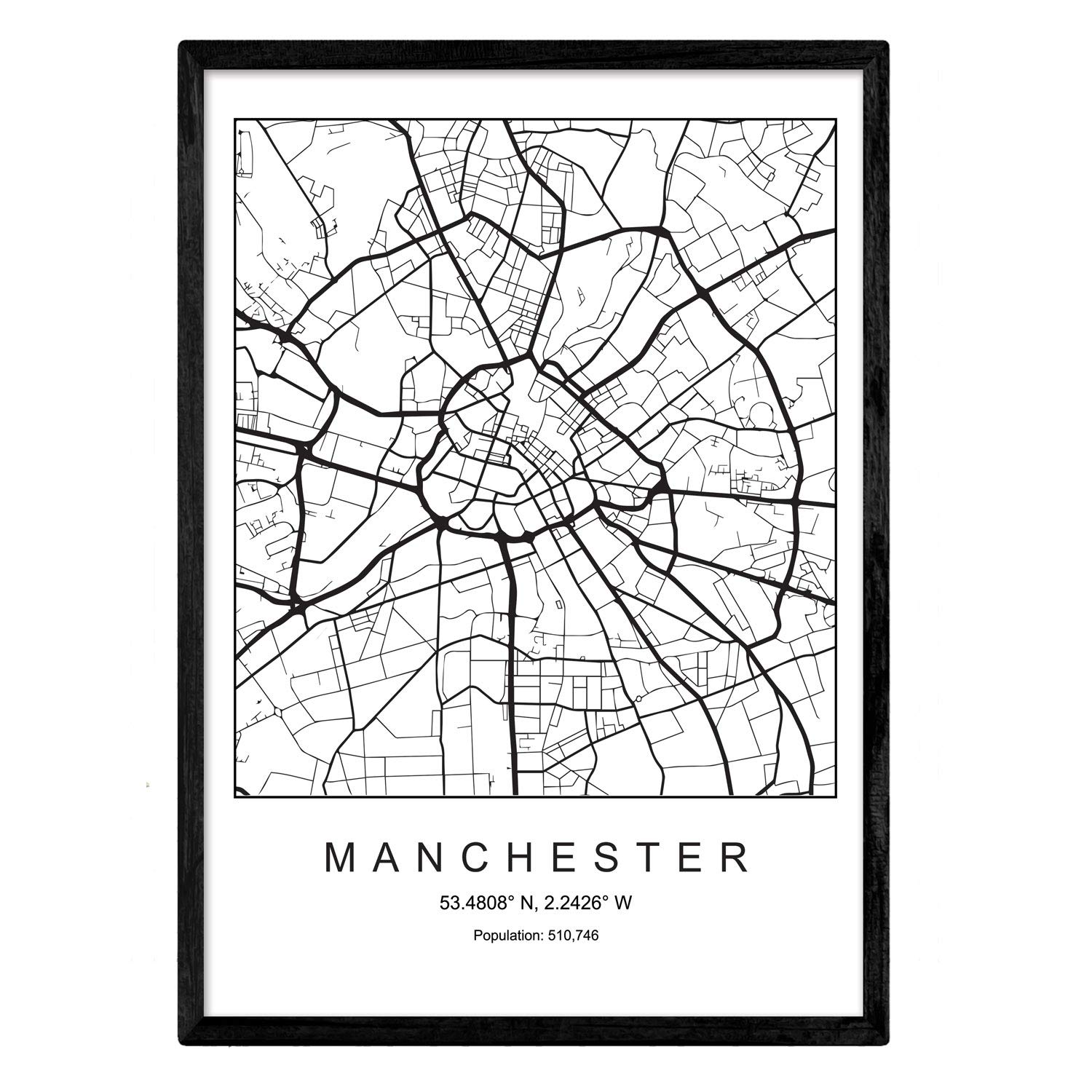 Nacnic poster map of manchester city | nordic style black and white of the map city in europe england | a3 size | decoration for room, walls, office, business...