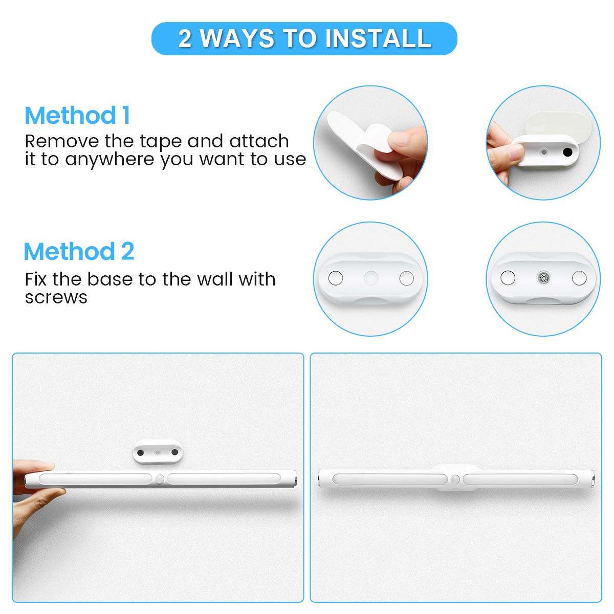 GLIME Lampe d\'Armoire à Détecteur de Mouvement à Pile sans Fil USB Rechargeable 22 LEDs Lumière Blanc pour Cabinet Penderie Armoire Placard Cabine