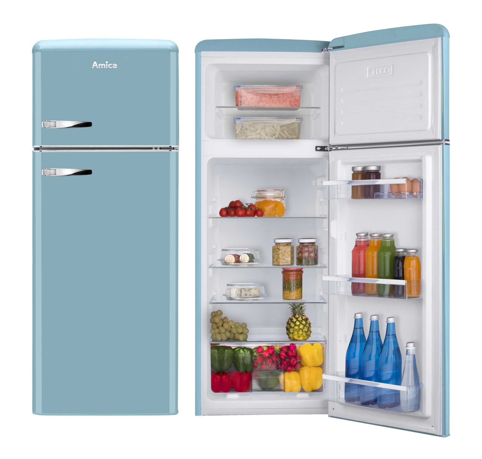 Amica Retro Kühl‑Gefrierkombination freistehend 206 l FrostControl LED Beleuchtung Retro-Design 144 x 55 x 62 cm – Kühlschrank Türkisblau 4