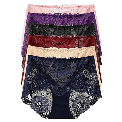 West See Damen 6 pcs Unterwäsche Set Vintage Lace Strings Dessous Blumen Pants Hipster Spitze Durchsichtig Hoch Bund Unterhos