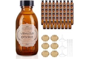 ELUMEIRO 54 Pack 4 oz Amber Boston Glass Bottle with Cap, Empty Glass Bottles for Homemade Vanilla Extract, Essential Oils, Juice, Potion, Syrup, Liquids, Christmas