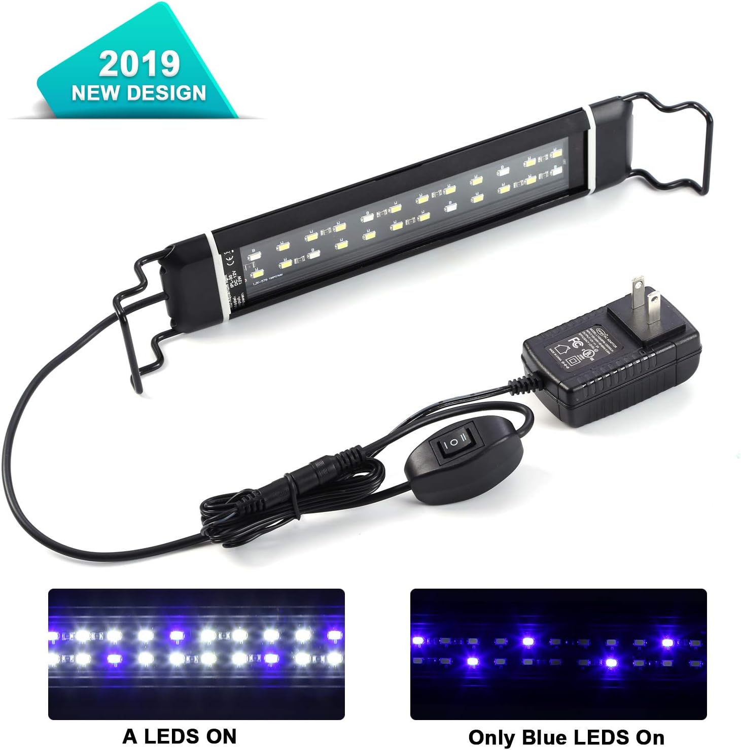YIZEN LED Aquarium Light with Extendable Brackets Fish Tank Light White and Blue LEDs Aquarium Lamp Fixture for Lighting Decoration Freshwater Saltwater