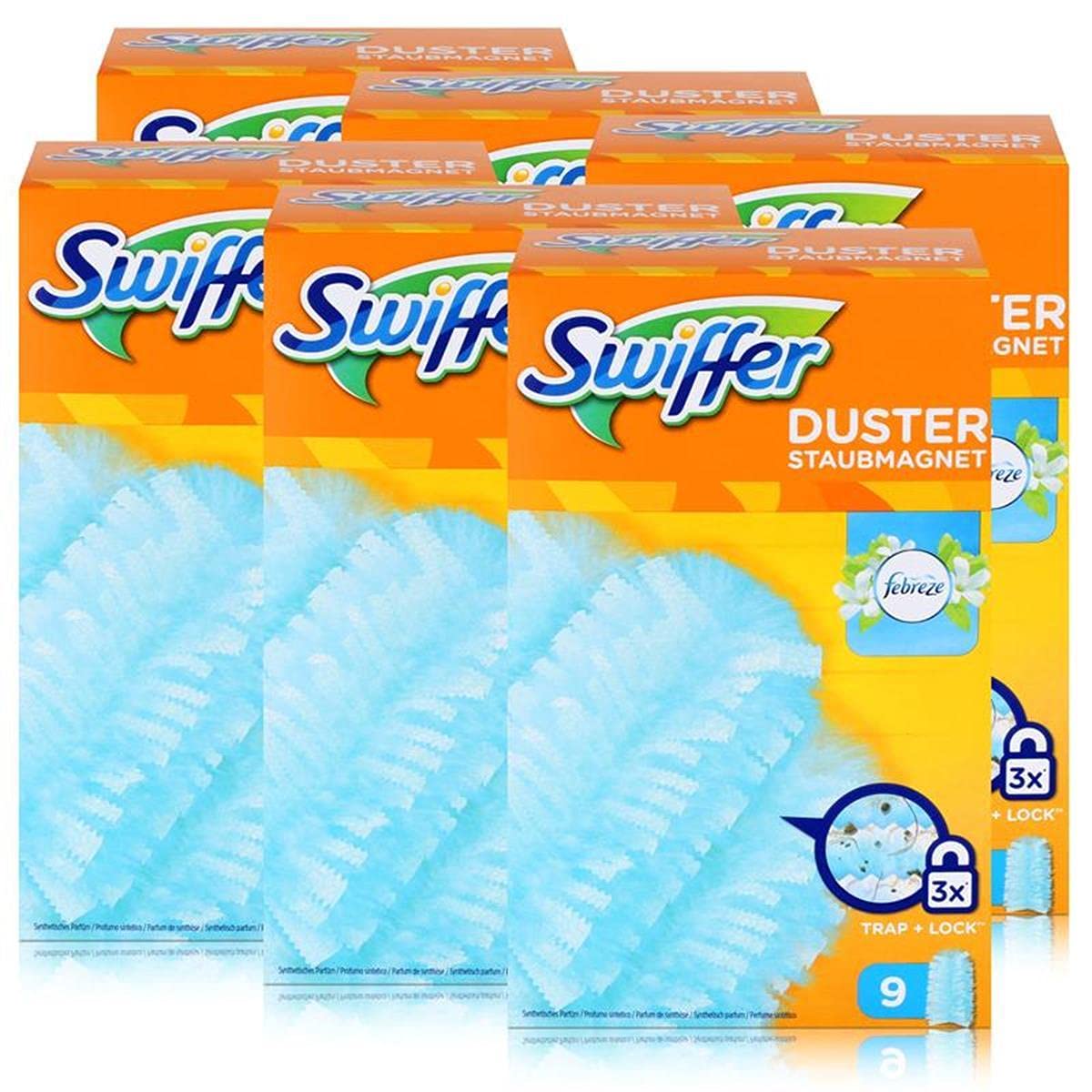 Swiffer dust magnet refill pack 9 wipes with Febreze scent, absorbs and traps 3x more dust and hair (1 box)
