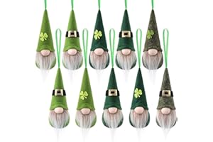 FUNOASIS St Patrick Day Hanging Gnome Ornaments Set of 10, Irish Gnomes Handmade Leprechaun Elf Tomet DecorationsSpring Gnome Lucky Clover Hanging Ornament