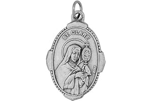 VENERARE 1" Saint Clare Medal with Prayer Card | Durable and Detailed Charm | Pendant Medal Carded with Prayer | Christian Jewelry