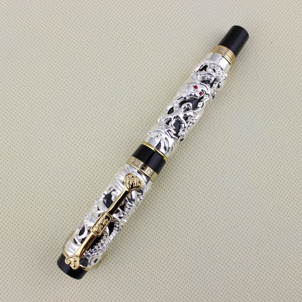 Gullor Advanced Fountain Pen Jinhao Chinese Dragon Bronze White with Black Heavy Gife pen
