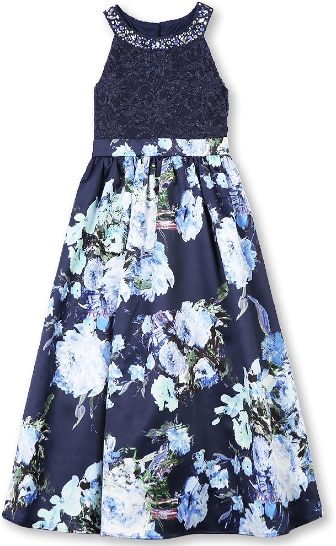 Speechless Big Girls' Jeweled High Neck Maxi Dress, Navy