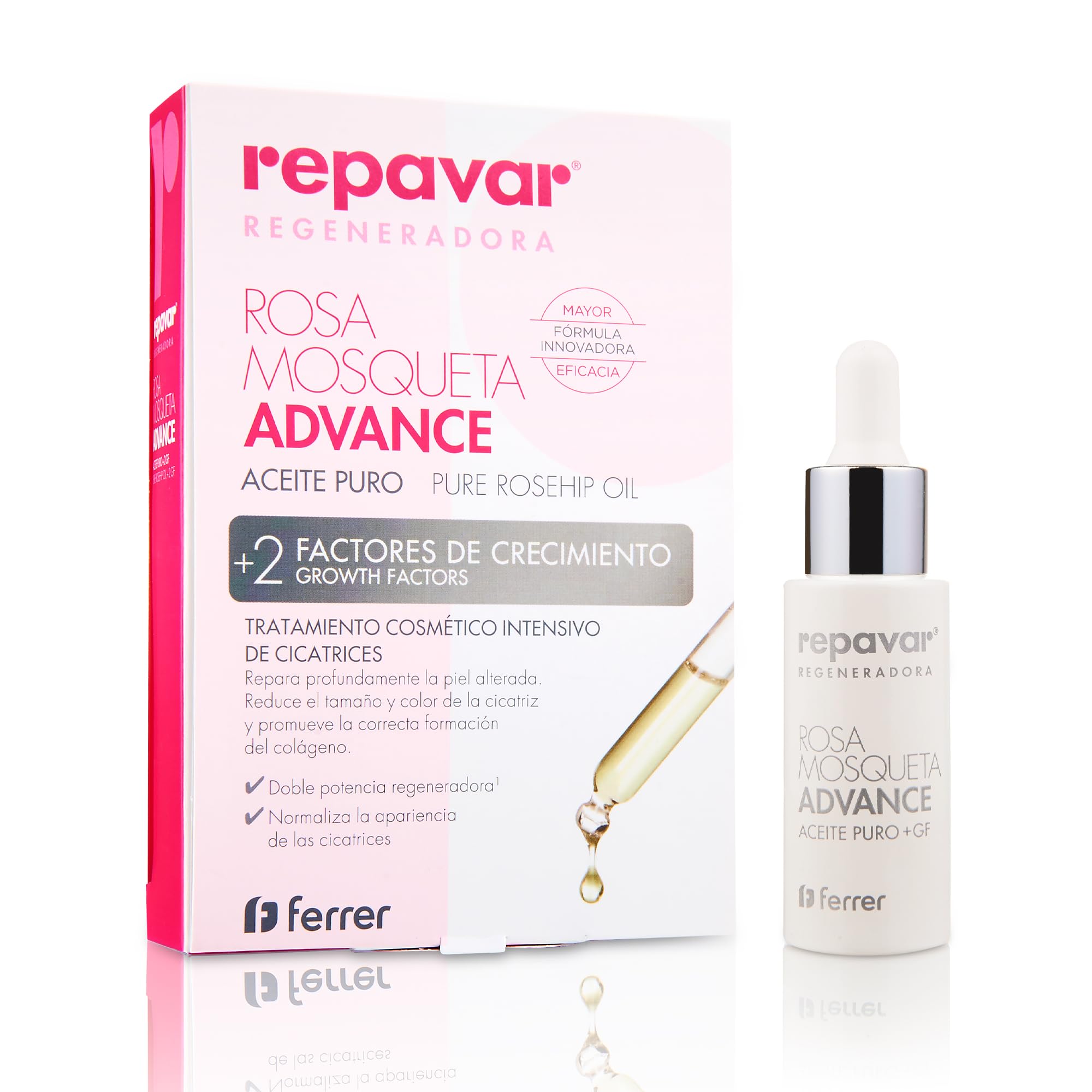 Repavar - Pure Rose Hip Oil - With 2 Growth Factors - Intensive Cosmetic Treatment with Double Reparative Power - Dropper Format - 15 ml