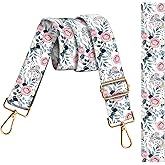 BALQOIFD Purse Strap Replacement Crossbody 1.5 Inches Wide, Gold Buckle Guitar Style Shoulder Bag Straps Adjustable for Women Men Handbags White Luxury Flowers