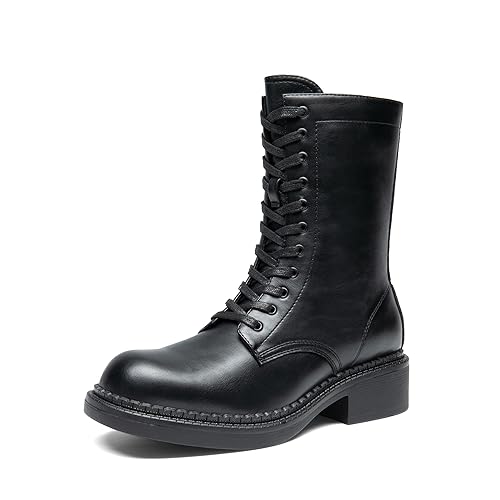 DREAM PAIRS Women's Combat Boots Square Toe Ankle Boots with Side Zipper Lycra Lined Cushioned Insoles Chunky Heel Boots for Women Winter Autumn Casual Dress Boots,Size 6,Black,DWUMMB2523