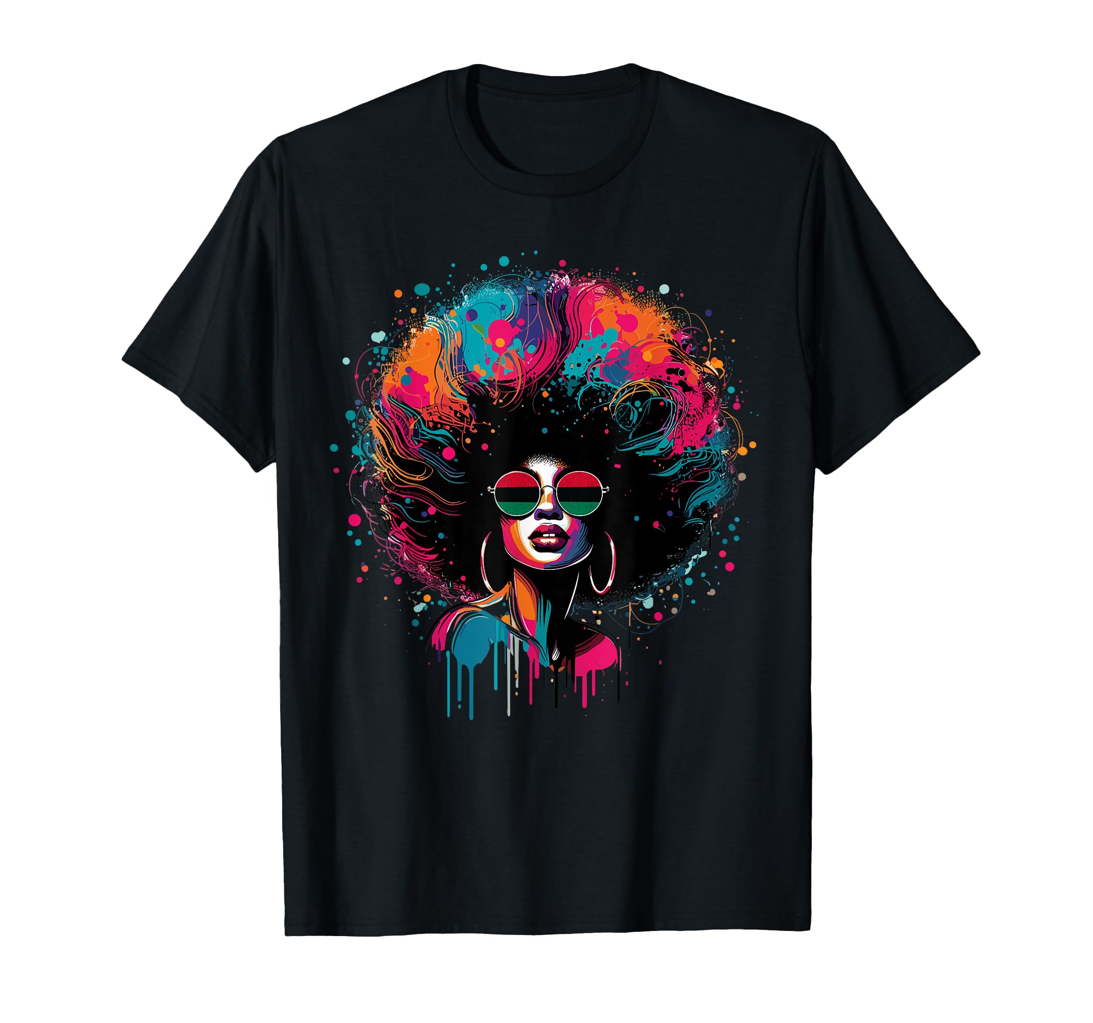 Photo 1 of *** white shirt***Colorful Art Black Queen Afro Melanin Dripping Juneteenth T-Shirt