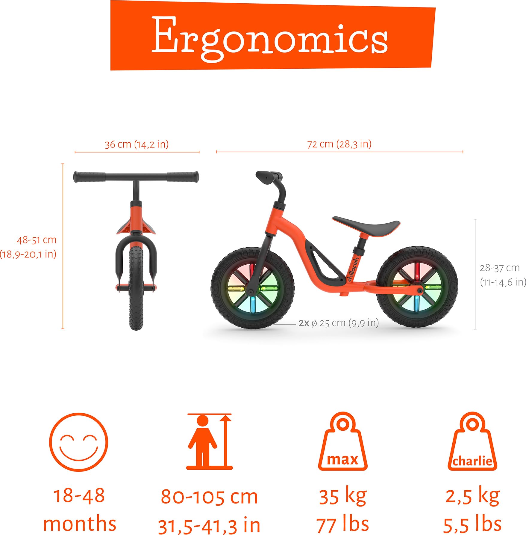 Chillafish Charlie Kids Balance Bike: Lightweight Frame, Toddler Bicycle with No-Puncture Tires, Adjustable Seat & Handle Bars, Easy Carry Handle