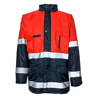 REIS Warnjacke Warnschutzjacke Winterjacke Wasserdicht Gefüttert Kaputze (Blue-RED)