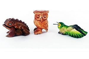 Guiro and Percussion Instruments animal Group Wooden 3 Pieces includes 3 Inch Wooden Frog, 4 Inch Wooden Cricket and 3.5 Inch
