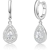 Sterling Silver Dangle Hoop Earrings - Teardrop Earrings for Women Hypoallergenic Cubic Zirconia Hoop Charms Earring Dainty Sparkle Waterdrop Loop Dangling Jewelry Gifts for Her Wife Mom