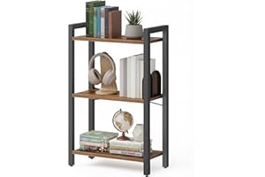 VASAGLE 3-Tier Bookshelf, Bookcase with Steel Frame, Book Shelf for Living Room, Home Office, Study, 9.4 x 15.7 x 30.1 Inches, Industrial Style, Rustic Brown and Ink Black ULLS098K02