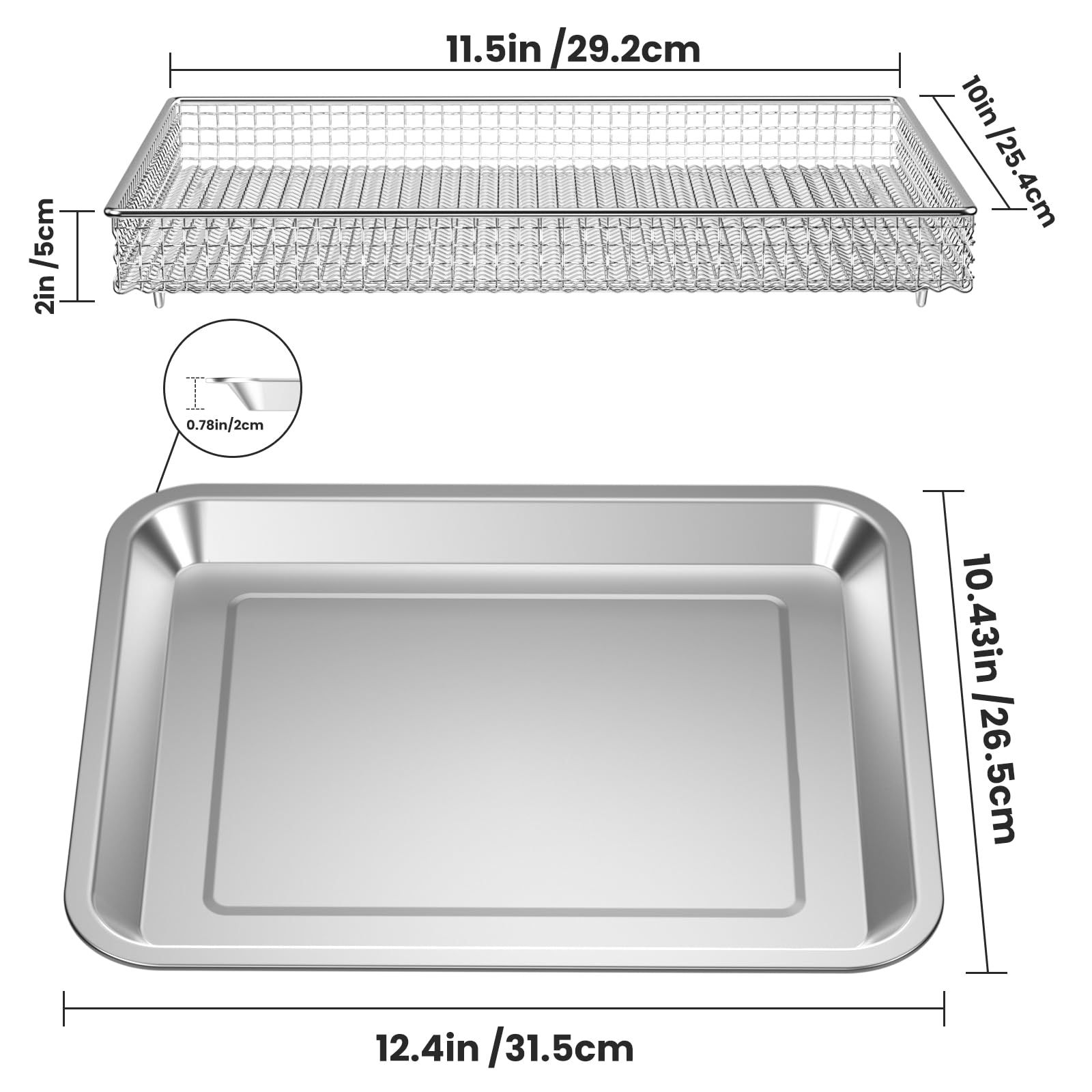 Stainless Steel Baking Tray Pan and Air Fryer Basket Compatible with Cuisinart Airfryer TOA-060 and TOA-065 for Cuisinart air fryer replacement parts
