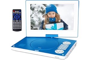 HOTHAT 12.5" Portable DVD Player with 10.1" HD Swivel Screen, 6 Hours Rechargeable Battery DVD Player Portable for Kids and Car, Support CD/DVD/SD Card/USB with Car Charger and Remote Control, Blue
