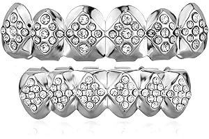 TOPGRILLZ Poker Heart Grills for Your Teeth, Grillz Teeth Men Grillz for Women, 18K Gold Plated Brass with Cubic Zirconia，Hip-Hop Cosplay Costume Accessory