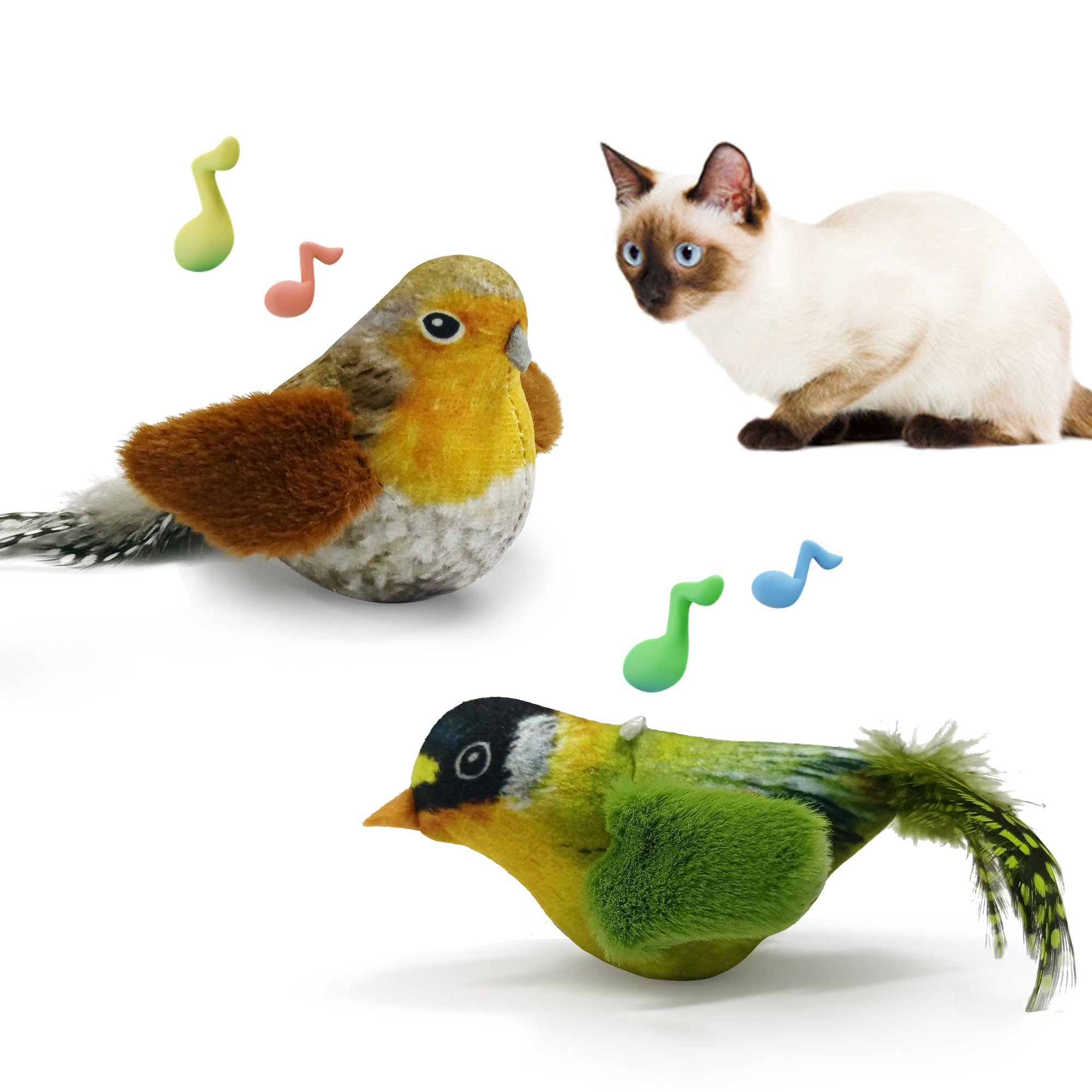 LEWISER Cat Toys Chirping Tit 2 Pcs with Catnip SilverVine, Suitable for Cat Wand Toys, Simulation Bird Design, Interactive Toys for Indoor Kitty Kitten Exercise, Green and Ground