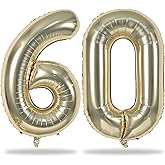 60th Birthday Balloons Champagne Gold for Women, 40 Inch Giant Foil Number 60 Balloons Self Inflating, Light Gold Digit 6 &amp; 0 Helium Balloons for Men 60th Anniversary Party Decorations Supplies