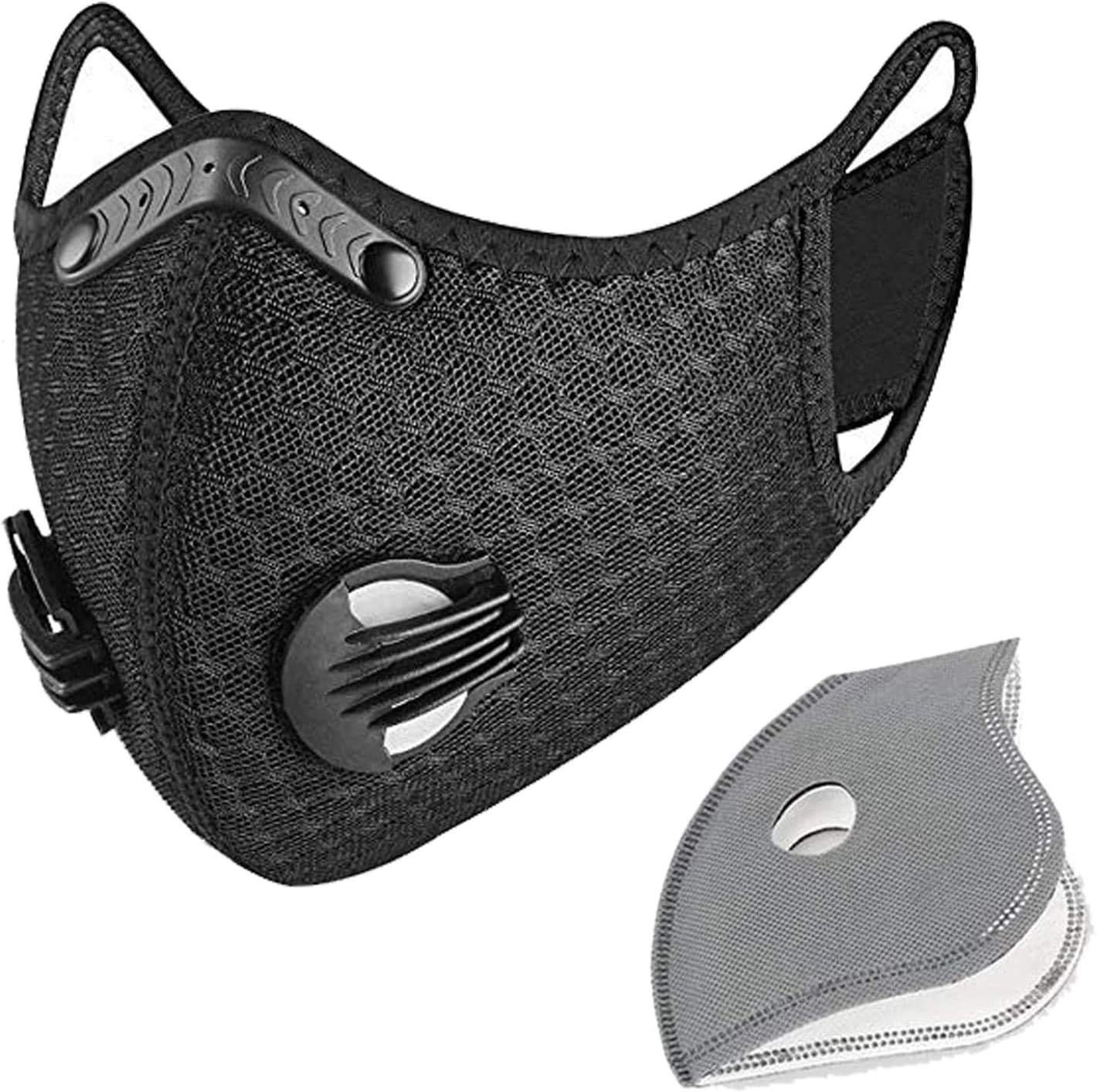 Qikafan Sport Dustproof Reusable Activated Carbon Mask, Filtration Exhaust Gas Anti Pollen Allergy for Outdoor Sport, Running, Motorcycle Cycling,Bike Riding Mask Black