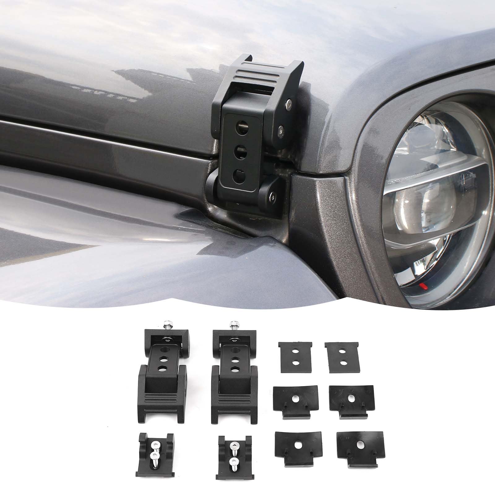 Photo 1 of Hood Latches Hood Lock Catch Latches Kit Aluminum Alloy Stainless Steel for Jeep Wrangler JK JKU JL JLU & Gladiator JT 2007-2024,Black