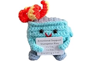 CYjorkbgg Emotional Support Dumpster Fire - 1PCS Handmade Crochet Dumpster Fire Doll with Positive Card Adorable Emotion Crochet Knitting Handmade Funny Knitted Toys Support Gifts for Friends (Blue)