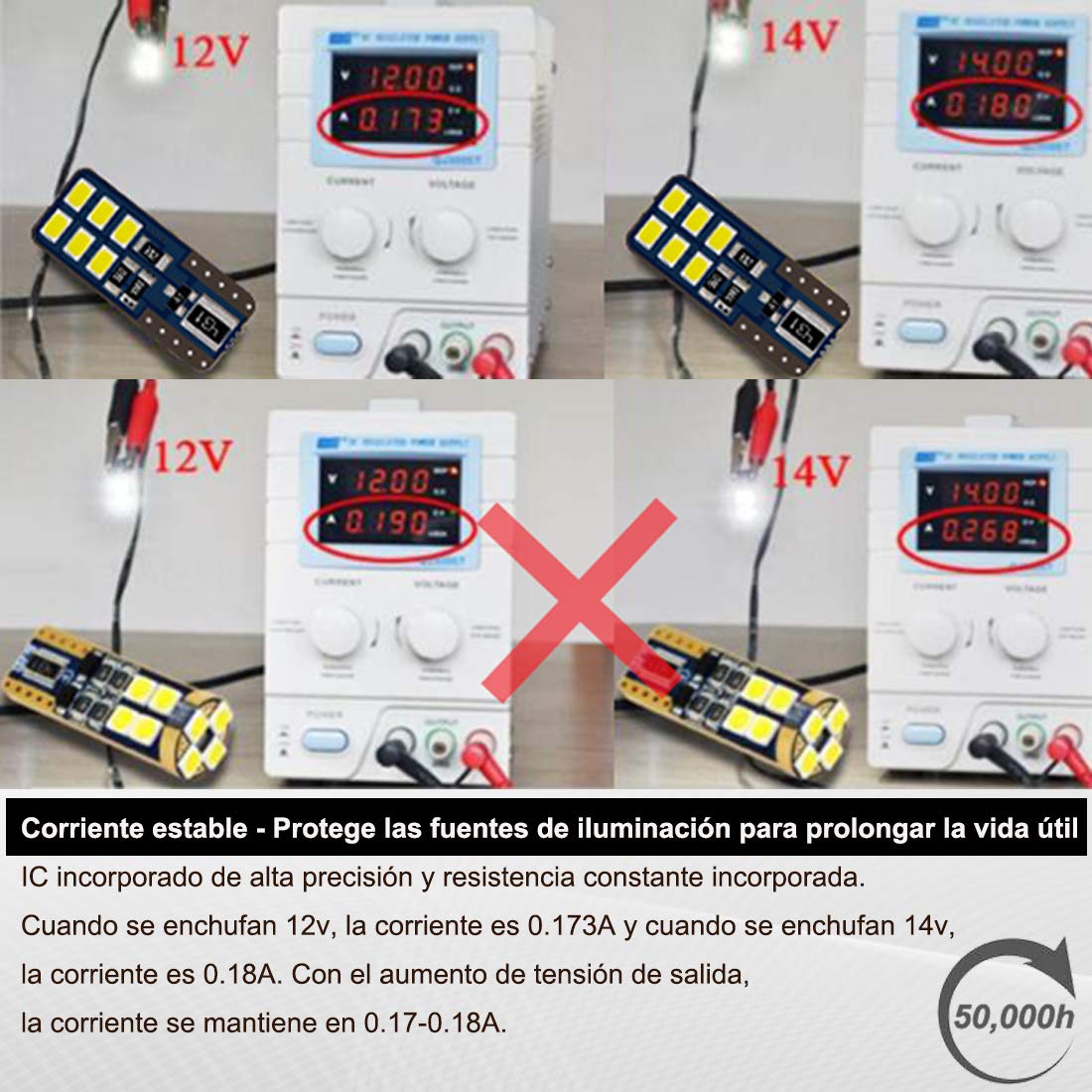 XELORD T10 W5W LED Canbus Bombilla 12V Coche T10 LED 6000K Wedge Lampara sin polaridad para Coches de Interior Luces Coches Luces De La Matrícula Luces de posición, Luz Blanco - 4 piezas ...