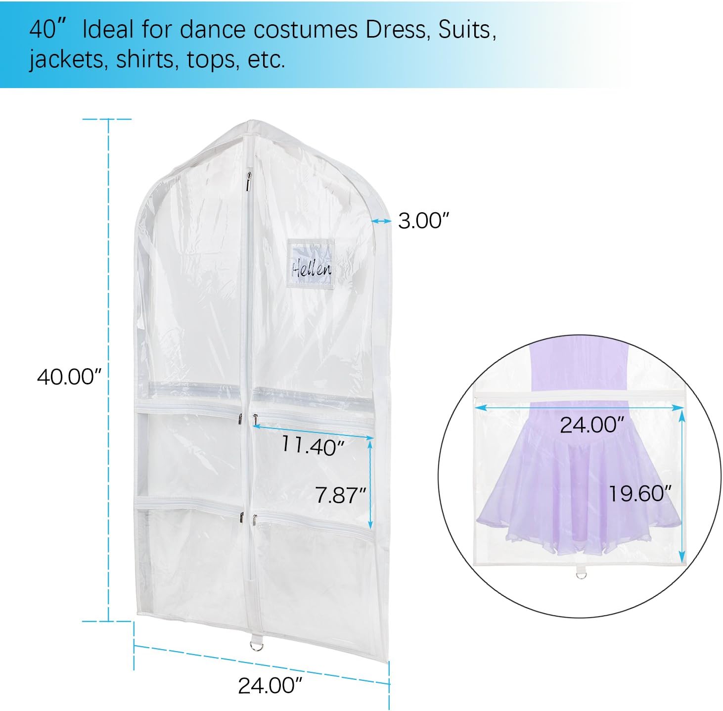 Clear Garment Bag With Zipper 45” Long 